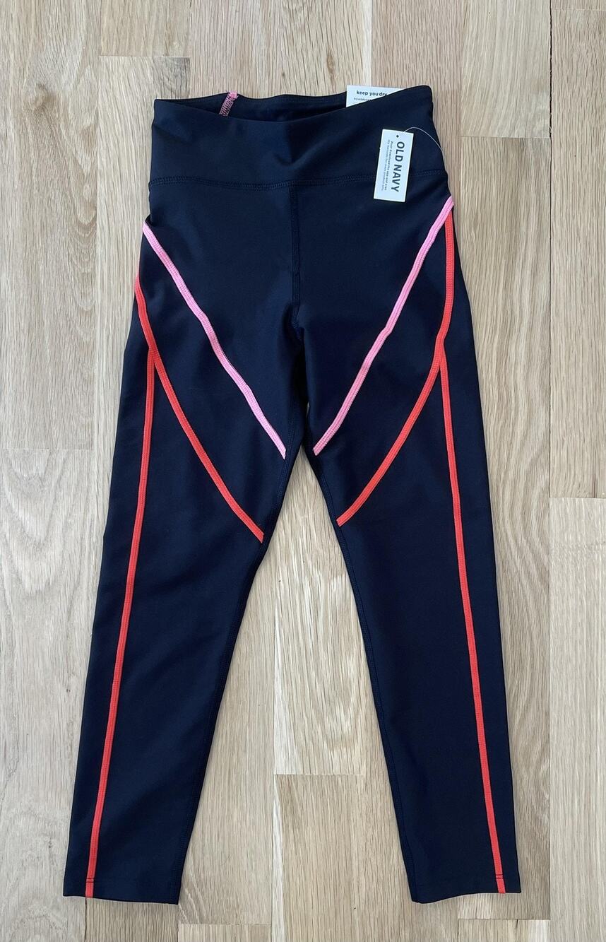 Old Navy Leggings Girls M Black Striped Ankle Powersoft High-Rise Go-Dry